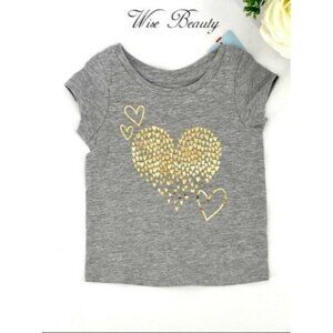 Cat & Jack Baby Girls Heart Graphic Tee Size 12M T-Shirt Gray Gold Metallic NEW